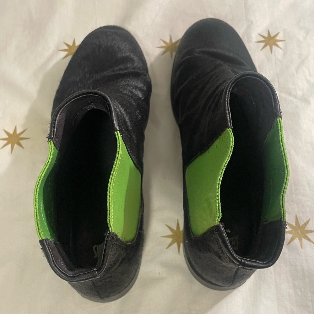 Camper Twins Chelsea Boots  Black Neon Green Calf Fur Leather Dinosaur - Picture 7 of 10